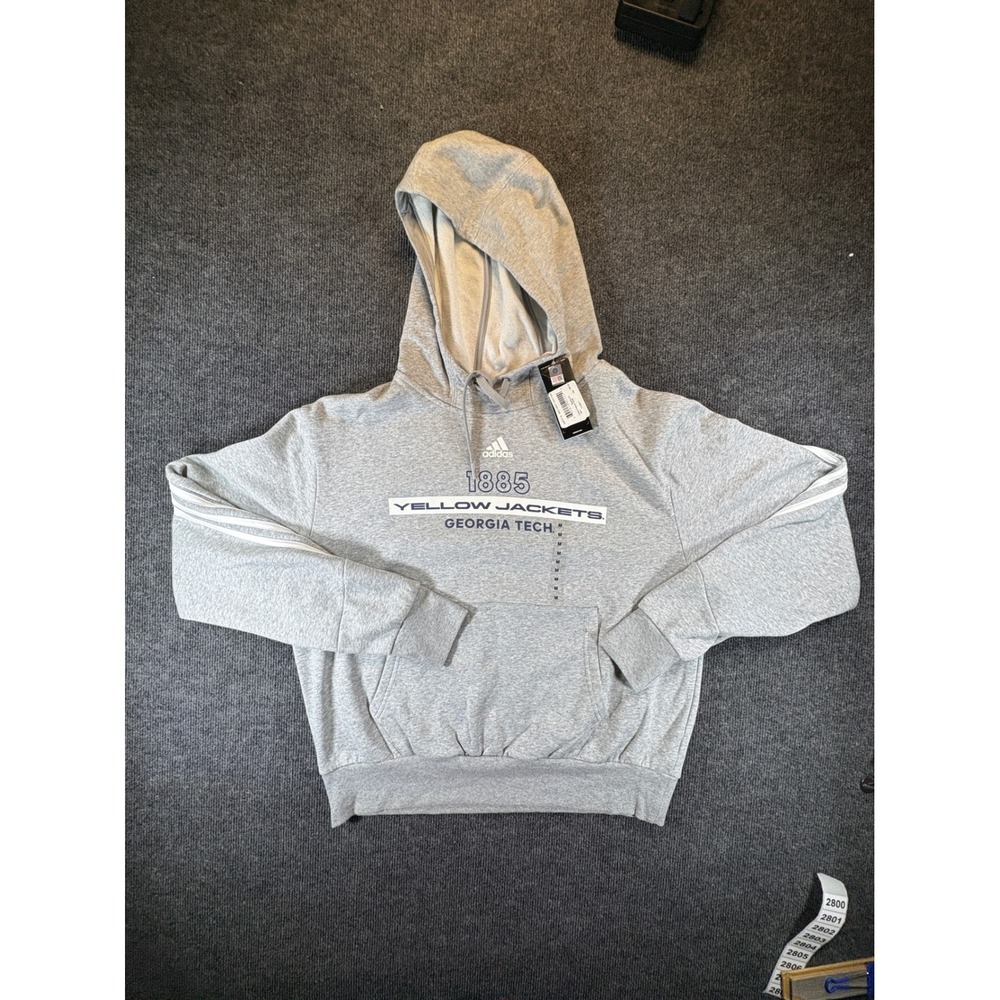 Adidas Georgia Tech Yellow Jackets 1885 Hoodie Mens Medium Grey AMF2179 NEW